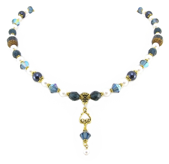 Indego Night Necklace- custom swarovski necklaces, Swarovski Crystal necklaces, Fresh Water Pearls, Cathedral Crystals
