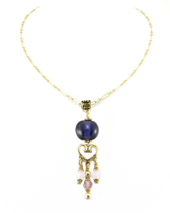 Purple Passion Necklace- necklaces, lampwork beads, gold, swarovski crystals