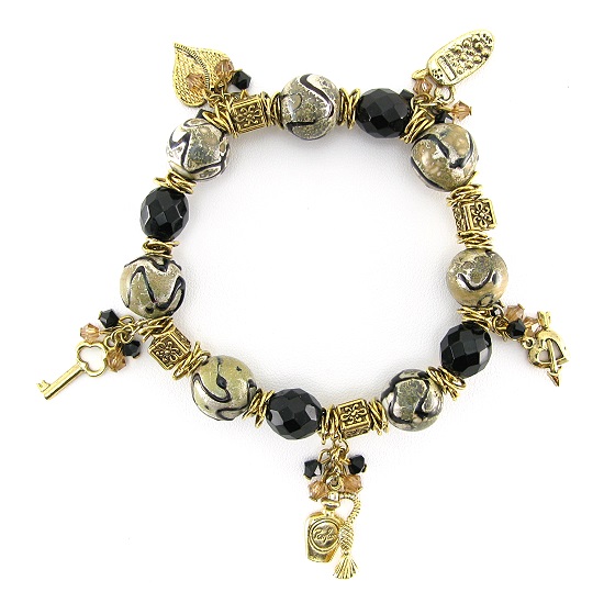 Cappuccino Bracelet- bracelets, swarovski bracelet, lampwork beads, swarovski crystals, charms