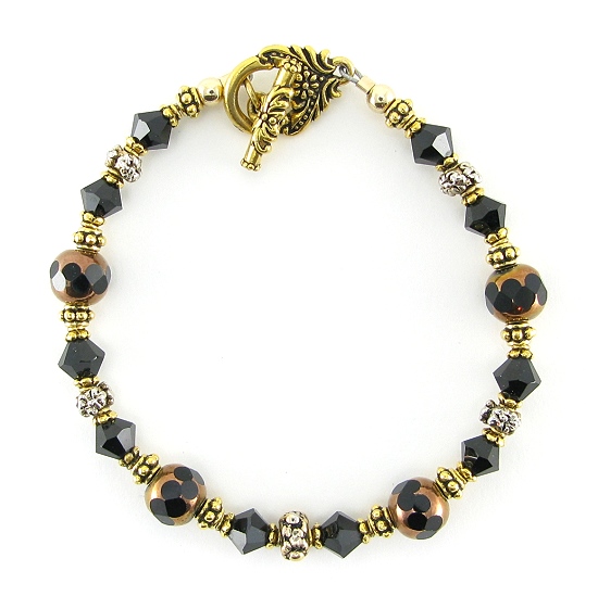Antique Elegance Bracelet- bracelets, antique bracelet, Black Swarovski Crystals, heirloom 
