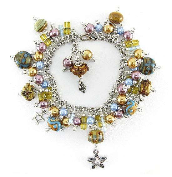 Mingle Bracelet- bracelets, lampwork bracelet, pearls, crystals, charms