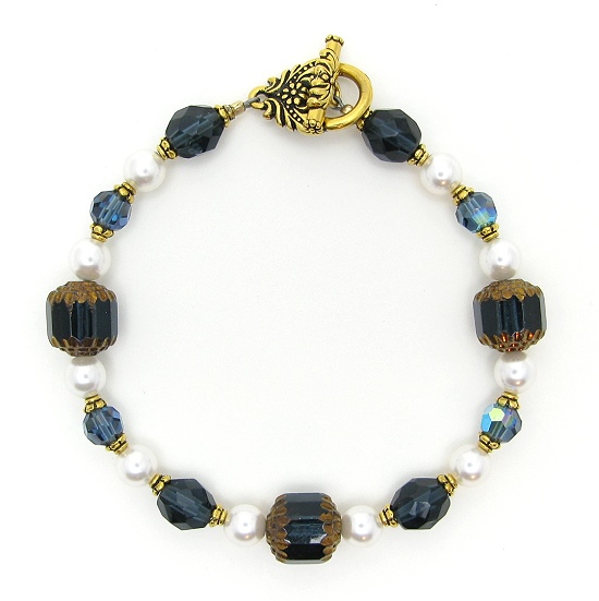 Indigo Night Bracelet- bracelets, unique bracelet, swarovski crystal, freshwater pearl