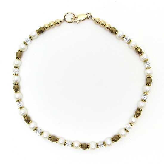 Plenty of Pearls Ankle Bracelet- ankle bracelets, ankle bracelet, Freshwater Pearls, Swarovski Crystals, 14 K Gold filled beads
