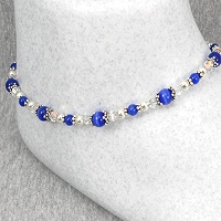 Blue Cats Eye & Swarovski Crystal Ankle Bracelet-ankle bracelets, ankle bracelet, anklets, anklet, Swarovski Crystals, Cats eye, Sterling Silver, fiber-optic