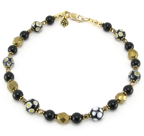 Earth Tone Polka Dot Ankle Bracelet-ankle bracelets, ankle bracelet, 14 k Gold filled beads