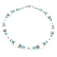White & Teal Cats Eye Ankle Bracelet-ankle bracelets, ankle bracelet, anklet, Sterling silver, Cats Eye, fiber-optic 