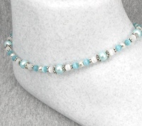 Teal Pearl & Cats Eye Ankle Bracelet-ankle bracelets, ankle bracelet, anklets, anklet, pearl, cats eye, fiber-optic, sterling silver