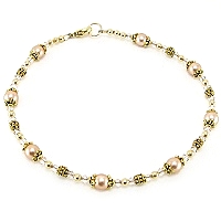 Peach Pearl & Swarovski Cyrstal Ankle Bracelet-ankle bracelets, ankle bracelet, anklets, anklet, pearl, swarovski crystal, gold filled