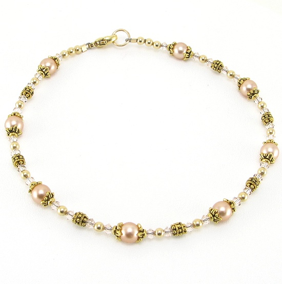 Peach Pearl & Swarovski Cyrstal Ankle Bracelet-ankle bracelets, ankle bracelet, anklets, anklet, pearl, swarovski crystal, gold filled