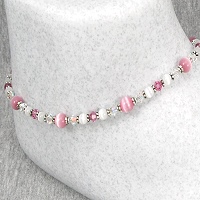 Pink Swarovski Crystal, Cats Eye & Sterling Silver Ankle Bracelet-ankle bracelets, ankle bracelet, anklets, anklet, Swarovski crystal, Cats eye bead, Sterling Silver, fiber-optic