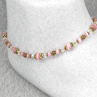 Pink Cats Eye, Swarovski Crystal & 14 K Gold Filled Ankle Bracelet-ankle bracelets, ankle bracelet, anklets, anklet, Swarovski crystal, Cats eye bead, 14 K Gold Filled, fiber-optic