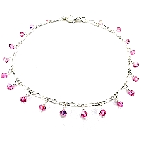 Pink Swarovski Crystal Dangles & Sterling Silver Ankle Bracelet-ankle bracelets, ankle bracelet, anklets, anklet, Swarovski crystal, Sterling Silver