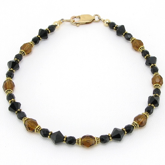 Brown & Black Swarovski Crystal, Firepolish and 14 K Gold Filled Ankle Bracelet-ankle bracelets, ankle bracelet, anklets, anklet, swarovski, 14 k Gold filled beads