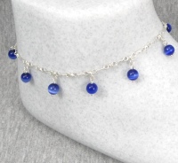 Blue Cats Eye Dangle Ankle Bracelet-ankle bracelets, ankle bracelet, anklets, anklet, Cats eye, Sterling Silver, fiber-optic, chain