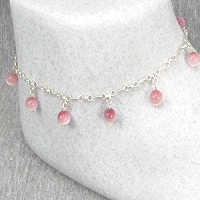 Pink Cats Eye Dangle Ankle Bracelet-ankle bracelets, ankle bracelet, anklets, anklet, Cats eye, Sterling Silver, fiber-optic, chain