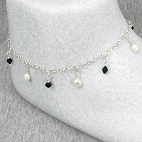 Pearl & Crystal Dangle Ankle Bracelet-ankle bracelets, ankle bracelet, anklets, anklet, pearl, Sterling Silver, chain