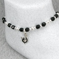 Black Lizard Beaded Ankle Bracelet-ankle bracelets, ankle bracelet, anklets, anklet, lizard, silver