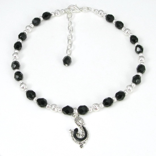 Black Lizard Beaded Ankle Bracelet-ankle bracelets, ankle bracelet, anklets, anklet, lizard, silver