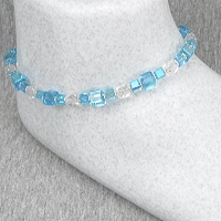 Teal Cubes Beaded Ankle Bracelet-ankle bracelets, ankle bracelet, anklets, anklet, Sterling Silver