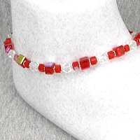 Red Cubes Beaded Ankle Bracelet-ankle bracelets, ankle bracelet, anklets, anklet, Sterling Silver