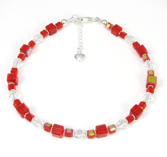 Red Cubes Beaded Ankle Bracelet-ankle bracelets, ankle bracelet, anklets, anklet, Sterling Silver