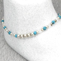 Turquoise & Sterling Silver Ankle Bracelet-ankle bracelets, ankle bracelet, anklets, anklet, Sterling Silver, Genuine Turquoise