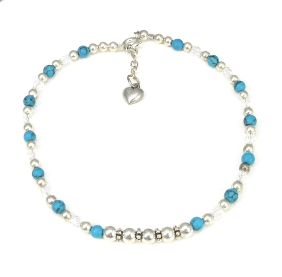 Turquoise & Sterling Silver Ankle Bracelet-ankle bracelets, ankle bracelet, anklets, anklet, Sterling Silver, Genuine Turquoise