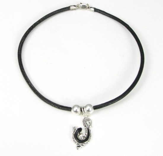 Black Lizard Leather Ankle Bracelet-ankle bracelets, ankle bracelet, anklets, anklet, leather, lizard, Sterling Silver
