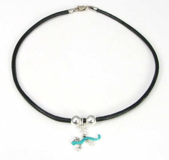 Teal Lizard Leather Ankle Bracelet-ankle bracelets, ankle bracelet, anklets, anklet, leather, lizard, Sterling Silver
