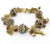 Brown Delicious Accessories Lampwork Bracelet-bracelets, swarovski bracelet, lampwork beads, gold tone purse charms, shoe charms