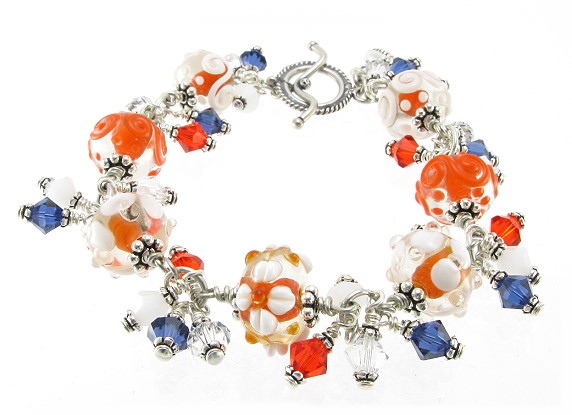 Favorite Football Team Bracelet-bracelet, bracelets, football, broncos, Swarovski Crystals, Sterling Silver, Lampwork Beads