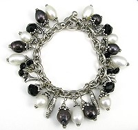 Black & White Pearl Bracelet-Freshwater Pearls, Sterling Silver, Black & White, Swarovski Crystals