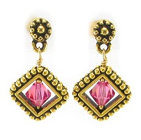 Pink Swarovski Gold Tone Earrings-Pink Swarovski Gold Tone Earrings