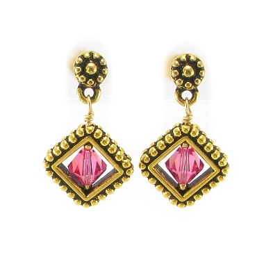 Pink Swarovski Gold Tone Earrings-Pink Swarovski Gold Tone Earrings
