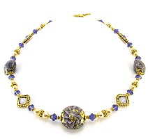 Purple Paradise Necklace- unique necklaces, Lampwork Beads necklace, Swarovski Crystal necklaces, 24 K gold