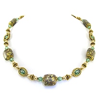 Treasure Island Necklace-Treasure Island Necklaces, Swarovski Crystal, Lampwork Beads, 24 k gold
