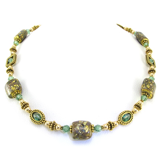 Treasure Island Necklace-Treasure Island Necklaces, Swarovski Crystal, Lampwork Beads, 24 k gold
