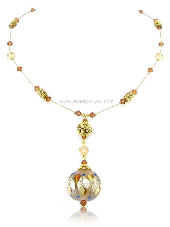 Butterscotch Drop Necklace-lampwork bead necklaces