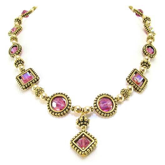 Pink Paradise Swarovski Necklace- Swarovski Necklaces, Swarovski Crystals, gold tone, crystals